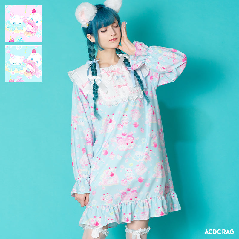 激レア！y2k猫耳フード赤×黒90sアシメDollyロックノースリワンピース