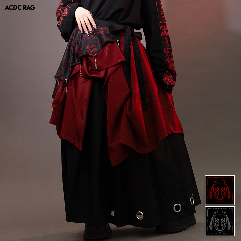 スカート DARK RED RUM band design skirt Pleated Pants-Skirt Plus Size – ACDC RAG