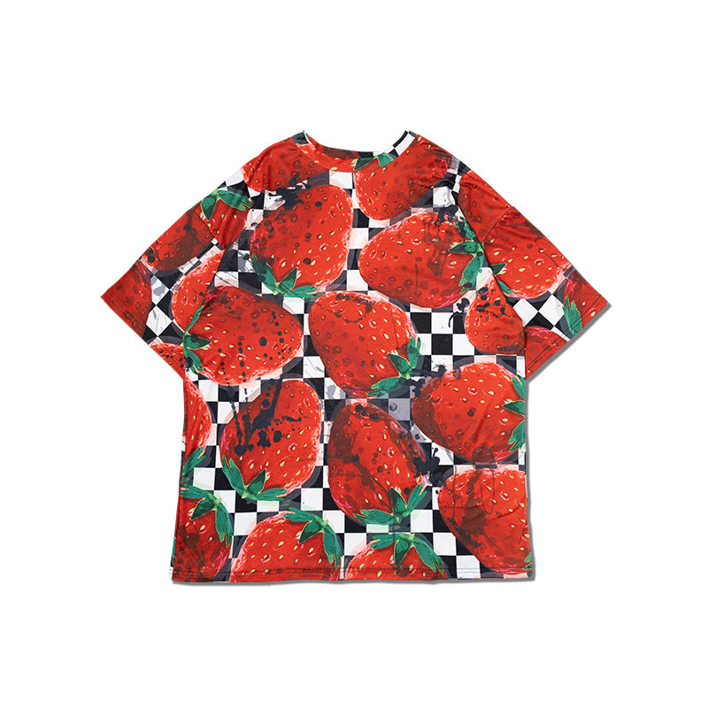 I read an image to a gallery viewer, Chekered Strawberry Huge T-Shirt