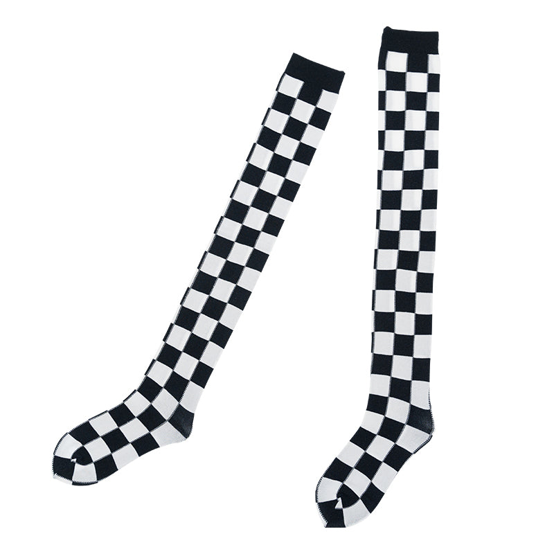 Flag Checkered Over-the-Knee Socks