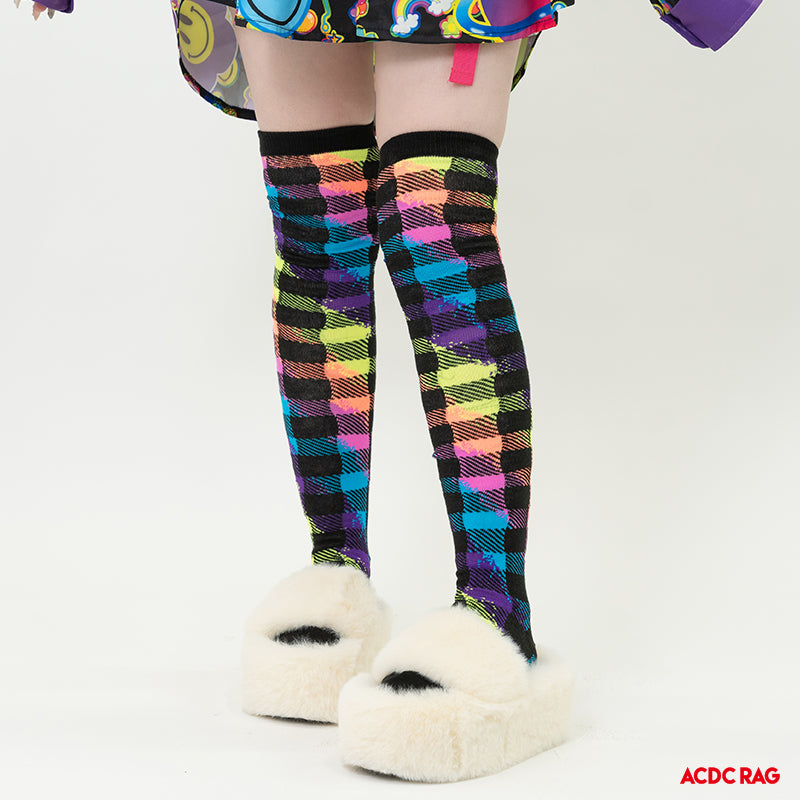 Checkered Rainbow Over-The-Knee Socks