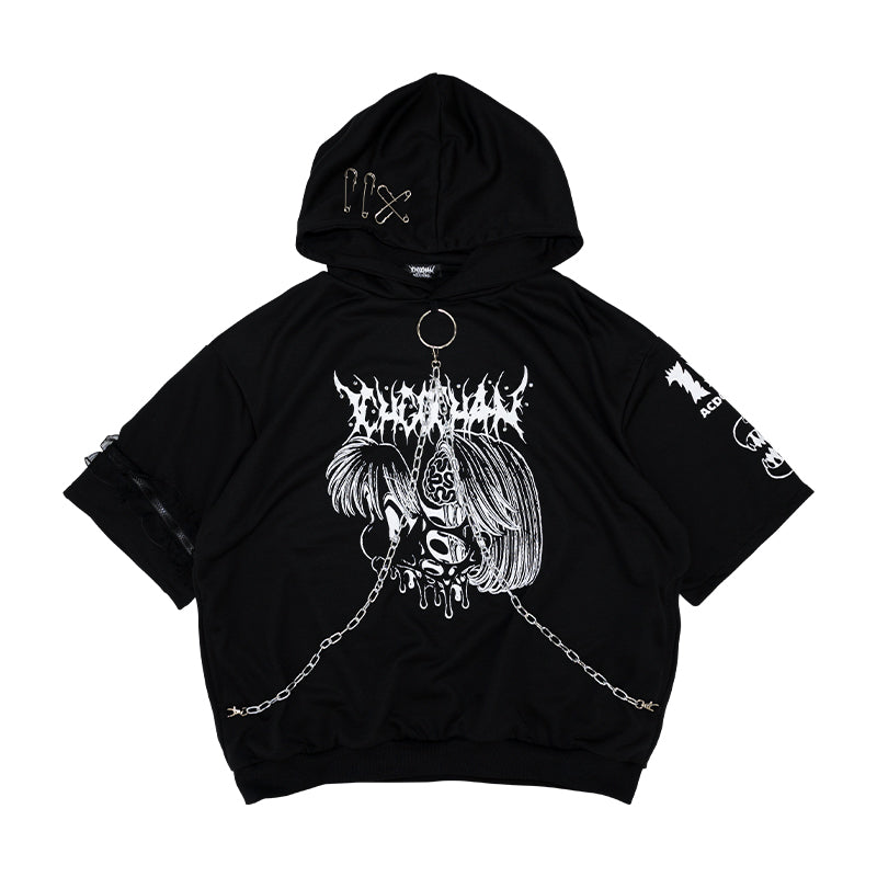 ★SLOW ACID★ Teens Sweatshirt Black Brain Drain Girl Hoodie Short Sleeves – ACDC RAG