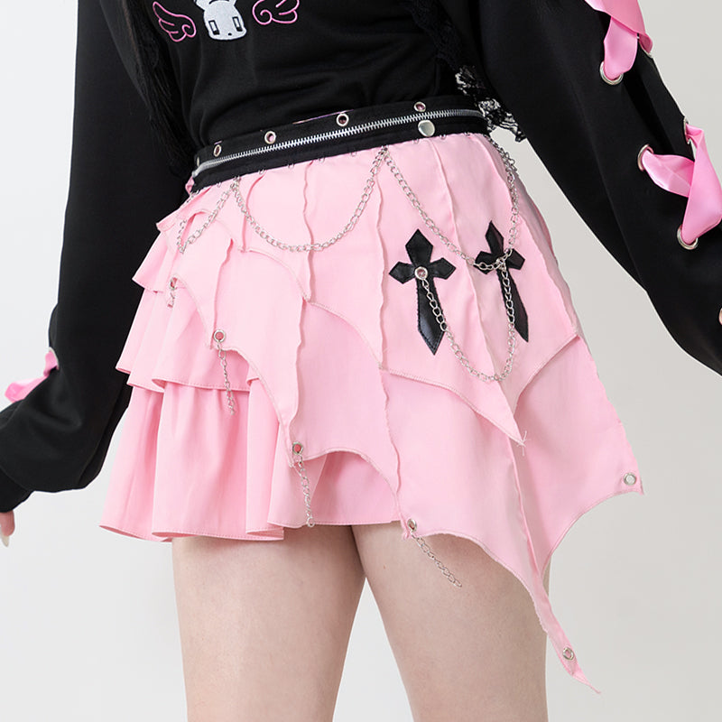 3 LAYER ASYMMETRY SKIRT PASTEL