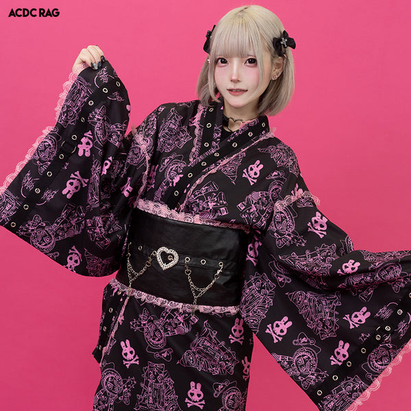 acdcラグ　kimono punkyバニーの 浴衣・帯セット ゴス　原宿 acdcラグ kimono punkyバニーの 浴衣・帯セット ゴス 原宿
