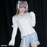 Swaying Heart Blouse White/Pastel Blue