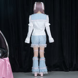 Swaying Heart Blouse White/Pastel Blue
