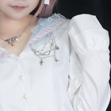 Swaying Heart Blouse White/Pastel Blue