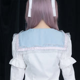 Swaying Heart Blouse White/Pastel Blue
