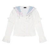 Swaying Heart Blouse White/Pastel Blue