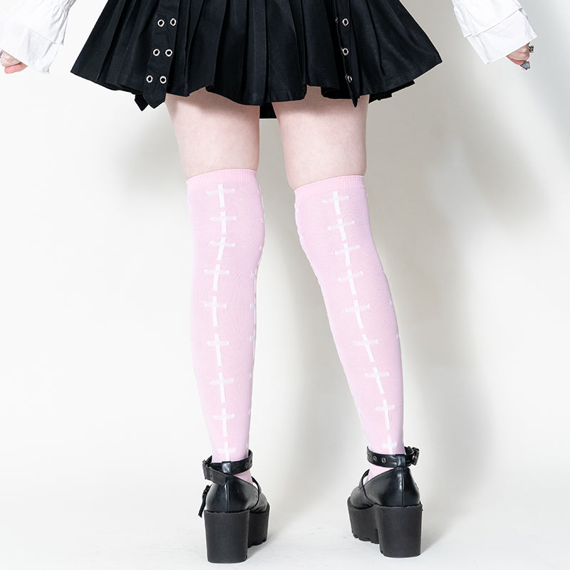I read an image to a gallery viewer, Cross Knee-High Socks