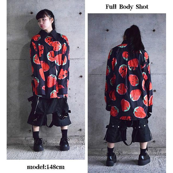 ALDL RAC いちご柄 長袖シャツ Floral check long sleeve shirt ⁄ 花柄チェック長袖シャツ unisex