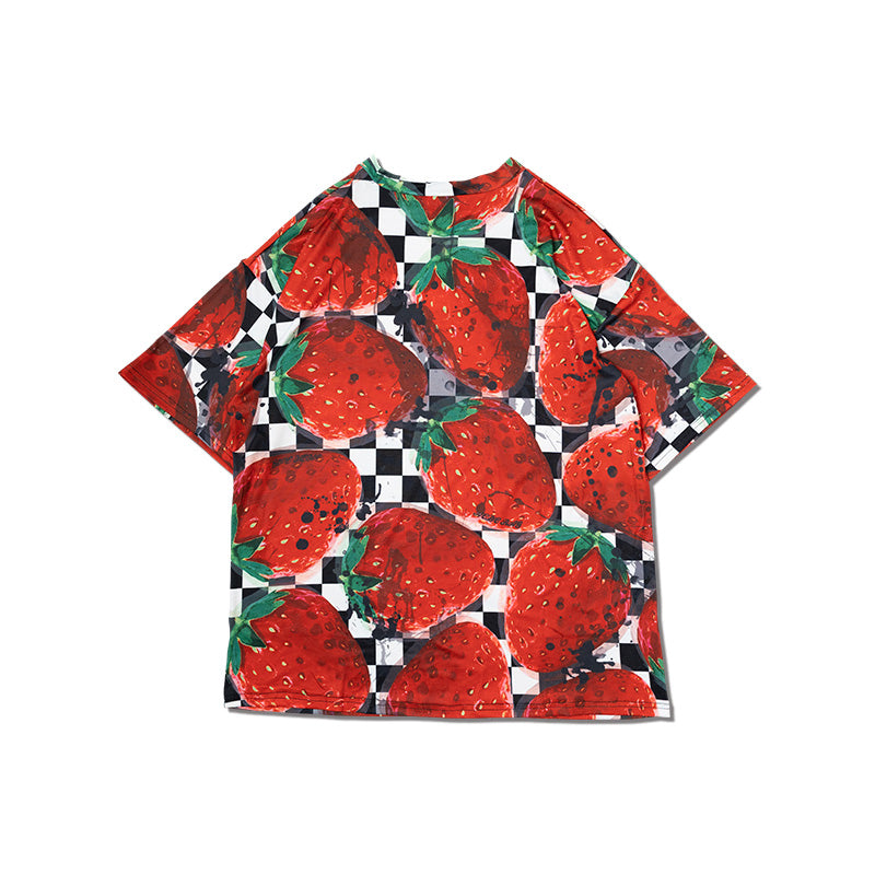 I read an image to a gallery viewer, Chekered Strawberry Huge T-Shirt
