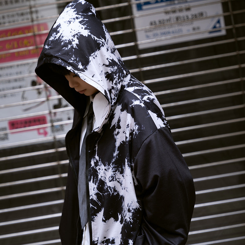 Asymmetric Bleach ZIP Hoodie