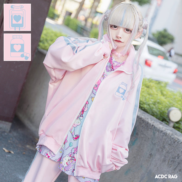 Blood Pack/Pill Bottle Jersey Jacket Pastel Pink/Pastel Blue