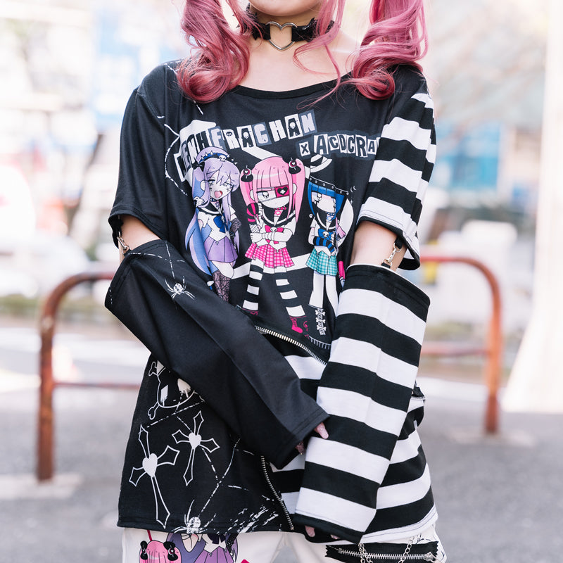 I read an image to a gallery viewer, EMO Punk Menhera Chan Zip Long-Sleeve Tee